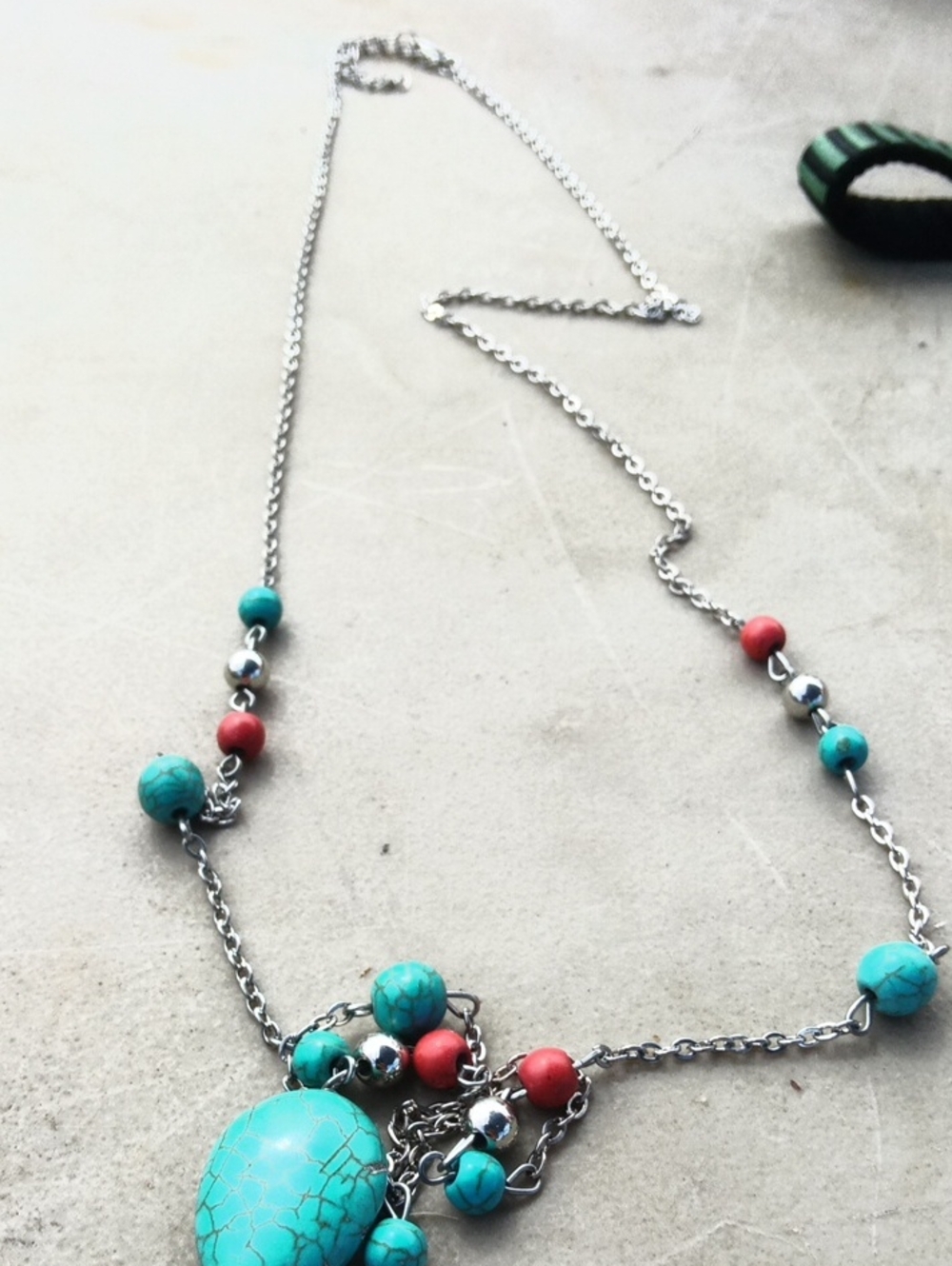 Turquoise & Coral Beaded Pendant Necklace - Women Jewelry